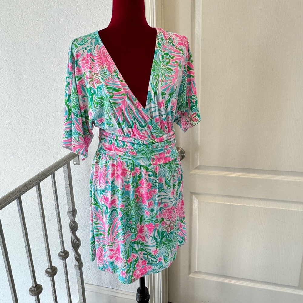 LILLY PULITZER SZ Medium PARIGI SKORT ROMPER *LEAF IT WILD* AMALFI BLUE - Picture 4 of 11